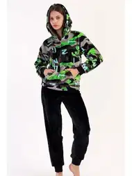 Kapüşonlu Uzun Kollu Kadın Pijama Takımı Somon Vienetta 304078