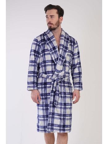 Lacivert Kareli Kuşaklı Polar Sabahlık Erkek Sabahlık Vienetta 310082