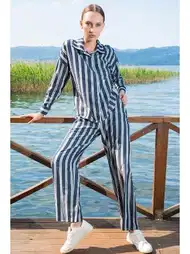 Çizgili Uzun Kollu Kadın Pijama Takımı Vienetta 405096