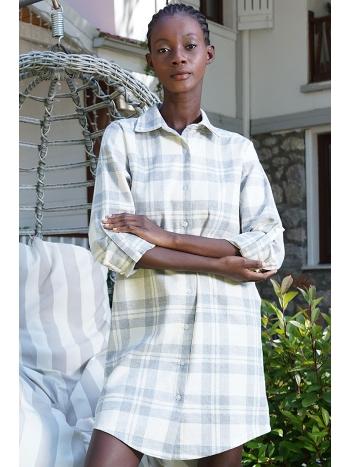 Ekoseli Düğmeli Tunik Gecelik Ten Vienetta 405113