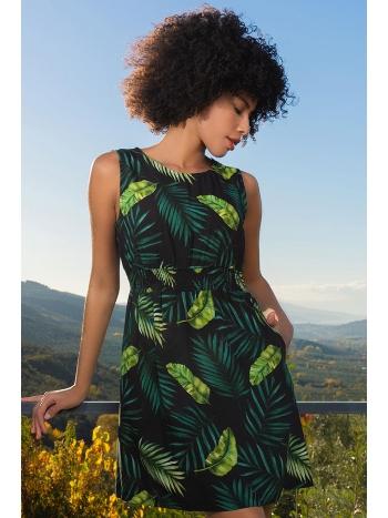 Yaprak Desenli Lila Sıfır Kol Kadın Elbise Vienetta 410005