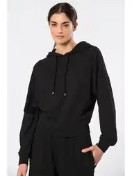 Kapüşonlu Viskon Polyester Sweatshirt Siyah Türen 3612