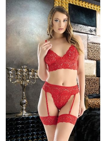 Kırmızı Dantel Detaylı Jartiyer Takım Nathalie 5004