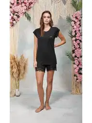Dantel Detaylı Modal Pamuklu Şort T-Shirt Pijama Takımı Doreanse 25Y4065