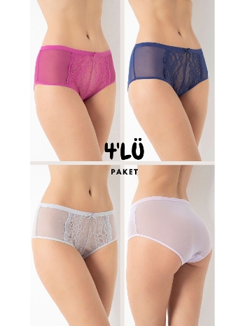 Tüllü Yüksek Bel Bato Külot 4 Lü Paket Confeo 804