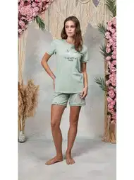 Yazı Baskılı Modal Pamuklu Şort T-Shirt Pijama Takımı Doreanse 25Y4061