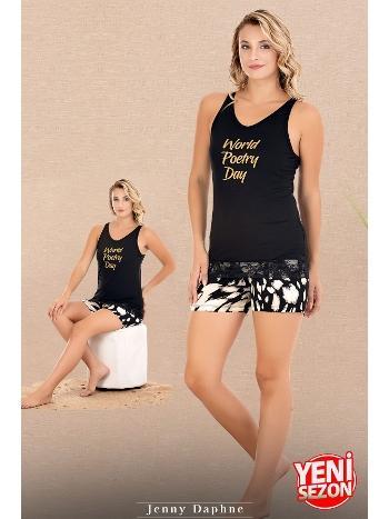 Desenli Kalın Askılı Şortlu Pijama Takımı Lady 7727