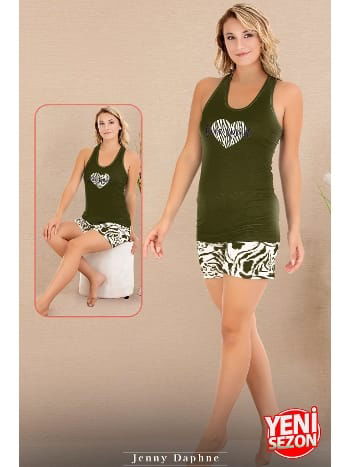 Kalpli Viskon Sıfır Kollu Şortlu Pijama Takımı Lady 7726
