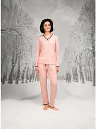 Dantel Detaylı V Yaka Uzun Kollu Kadın Pijama Takımı Doreanse 26K4104
