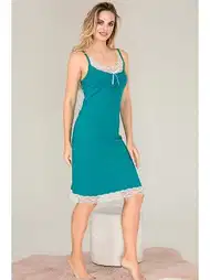 Kenarları Dantel İnce Askılı Kadın Tunik Gecelik Lady 5532