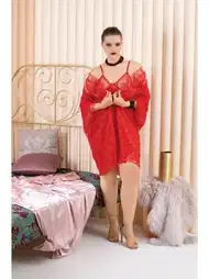 Büyük Beden Dantel Detaylı Sabahlık Gecelik Takımı İzabel 6008