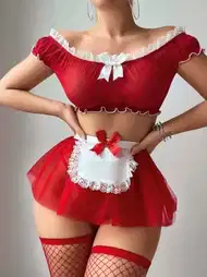Kırmızı Fırfırlı Büstiyer Fantezi Kostüm Jesica Bella 15011