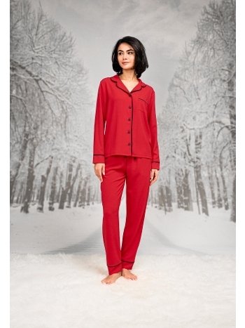 Kırmızı Uzun Kollu Kadın Pijama Takımı Pamuklu Doreanse 26K4109