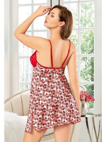 Kırmızı İnce Askılı Dantelli Saten Kısa Kadın Gecelik Miss Laris 4007 - 2