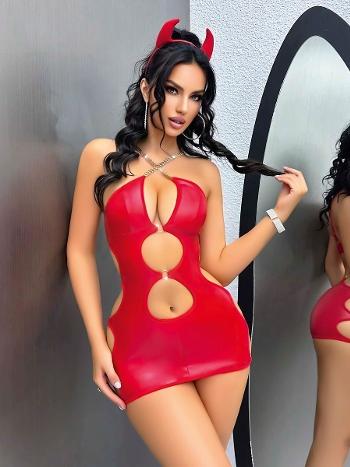 Kırmızı Lame Dekolteli Midi Elbise Jesica Bella 15012