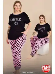 Puantiyeli Kısa Kollu Büyük Beden Pijama Takımı Lady 11004