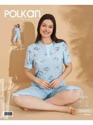 Mavi Çiçekli Kısa Kollu Kapri Pijama Takımı Polkan 19111