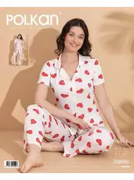 Beyaz Kalpli Kısa Kollu Pijama Takımı Polkan 19574