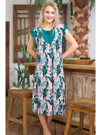 Çiçek Desenli Kolları Fırfırlı Uzun Elbise Lady 7004