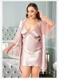Kolları Tüllü Saten Gecelik Sabahlık Takımı Miss Laris 6014