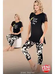 Kolu Dantelli Somon Kısa Kollu Kapri Pijama Takımı Lady 12071