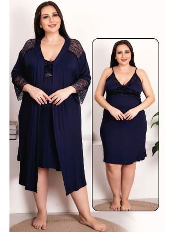 Esnek Kumaşlı Gecelik ve Sabahlık Takımı Lady 19213