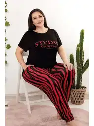 Desenli Büyük Beden Pijama Takımı Lady 10958