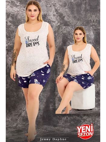 Büyük Beden Kısa Kollu Dantelli Şortlu Pijama Takımı Lady 10423