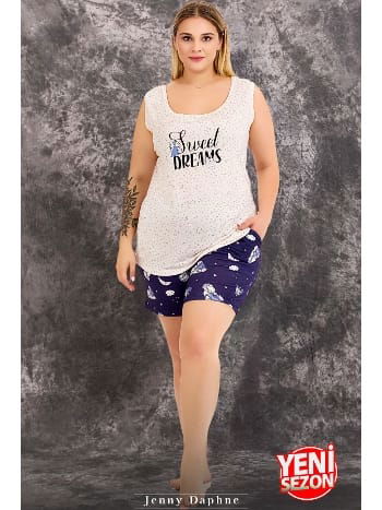 Büyük Beden Kısa Kollu Dantelli Şortlu Pijama Takımı Lady 10423 - 2