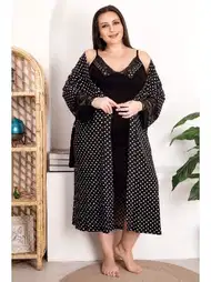 Çiçek Desenli Gecelik Sabahlık Takımı Lady 19205