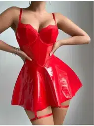 Lame Kırmızı Jartiyer İpli Mini Seksi Elbise Real Passione 21103