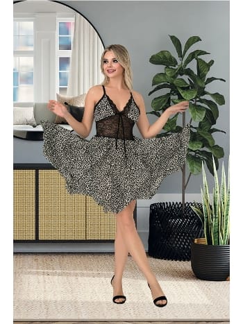 Leopar Desen Asimetrik Kesim Kısa Gecelik Somon İzabel 3009