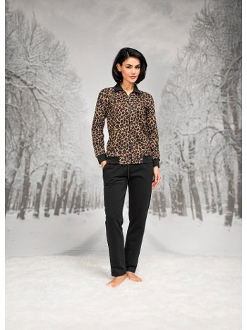 Leopar Desenli Pamuklu Polyester Ceket Pantolon Takım Doreanse 4099