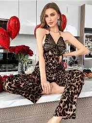 Leopar Desenli Yumuşak Askılı Pijama Takımı Pink Night 1415