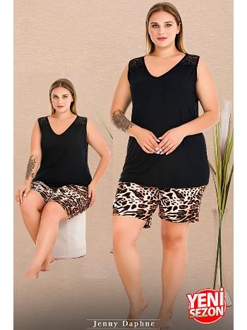 Leopar Desenli V Yaka Şortlu Pijama Takımı Lady 10438