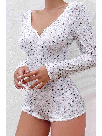 Merry See Çiçek Desenli Tasarım Tulum Gecelik Body Çok Renkli MS 2366