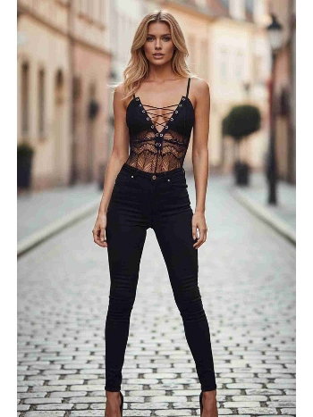 Merry See Dantel İşlemeli Siyah Şık Body Gecelik
