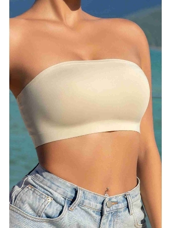 Merry See Dikişsiz Balensiz Çıkarılır Pedli Lazer Kesim Kaydırmaz Şeffaf Silikonlu Straplez Sütyen AN2003 Ekru
