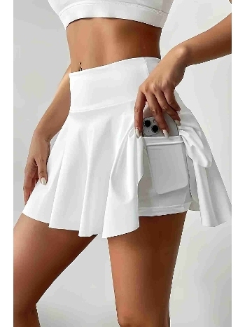 Esnek Likralı Bol Kesim Cepli Taytlı Sporcu Şort Etek Tenis Eteği Merry See MS7119 Beyaz