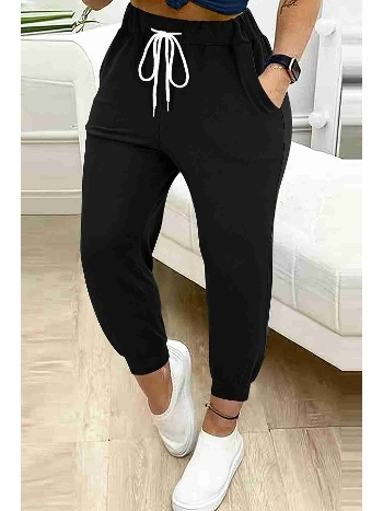 Lastik Paça Yüksek Bel Cepli Eşofman Altı Jogger Siyah Merry See MS4014 Siyah