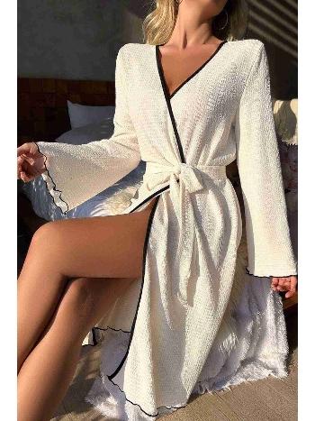 Merry See Özel Örme Kumaş Önden Bağlamalı Robdeşambr MS 4090 Beyaz