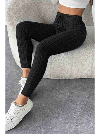 Fitilli Yüksek Bel Özel Kumaş Tayt Siyah Merry See MS4001 Siyah