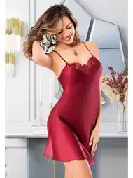 Saten Dantelli Kadın Gecelik Pembe Somon Ten Miss Laris 2073