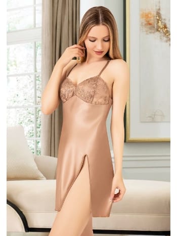 Saten Derin Yırtmaçlı Askılı Gecelik Miss Laris 2079