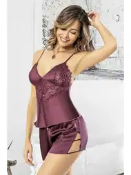 Yeşil Dantel Detaylı Saten Şortlu Takım Miss Laris 3024
