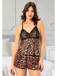 Leopar Desenli Şortlu Pijama Takımı Miss Laris 3048