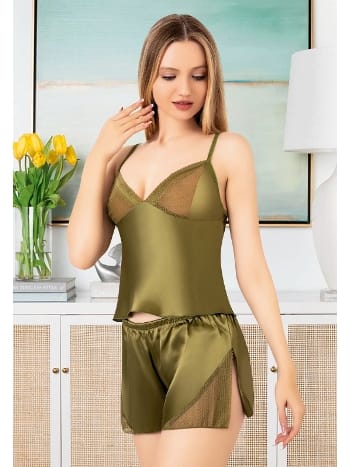 Tül Yırtmaçlı Saten Şortlu Pijama Takım Miss Laris 3080