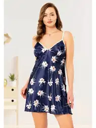 Çiçek Desenli Saten Gecelik Kadın Miss Laris 4013
