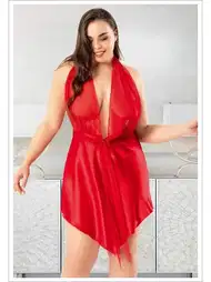 Büyük Beden Kısa Saten Gecelik Dantel Detaylı Miss Laris 4033