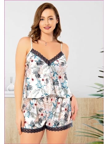 Saten Şortlu Battal Beden Kadın Pijama Takımı Miss Laris 4210